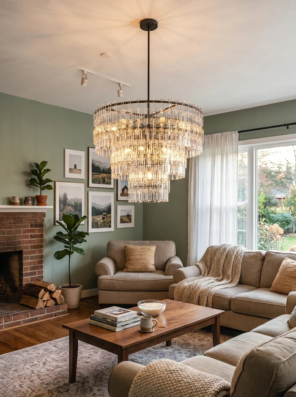 Tiered Clear Crystal Rod Chandelier – Modern Glam Ceiling Light for Dining Room & Living Room