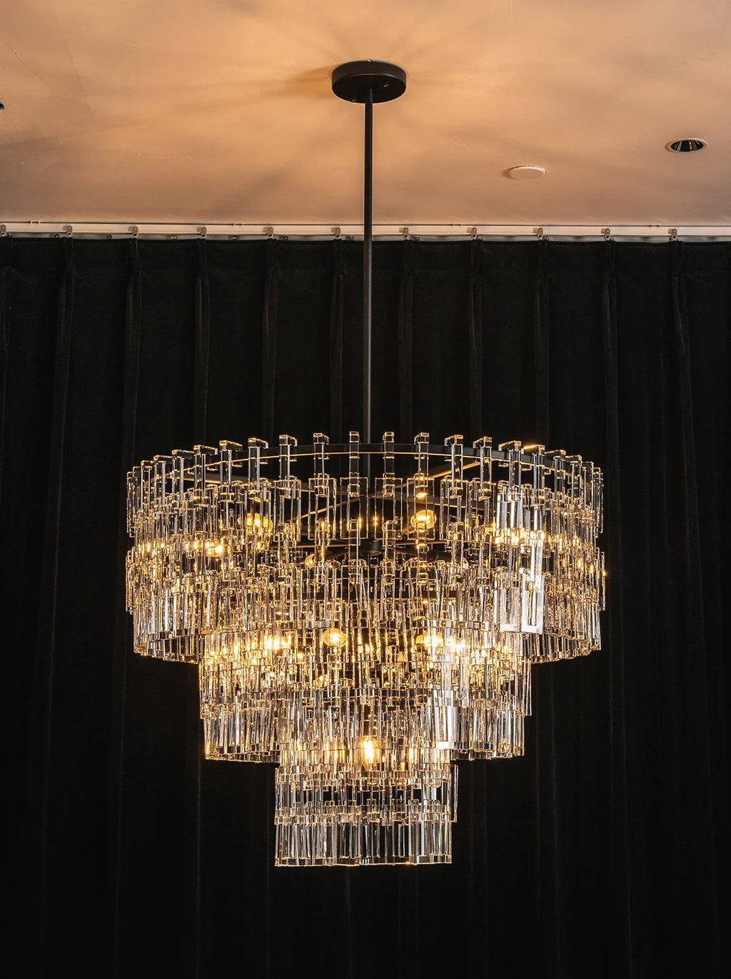 Tiered Clear Crystal Rod Chandelier – Modern Glam Ceiling Light for Dining Room & Living Room
