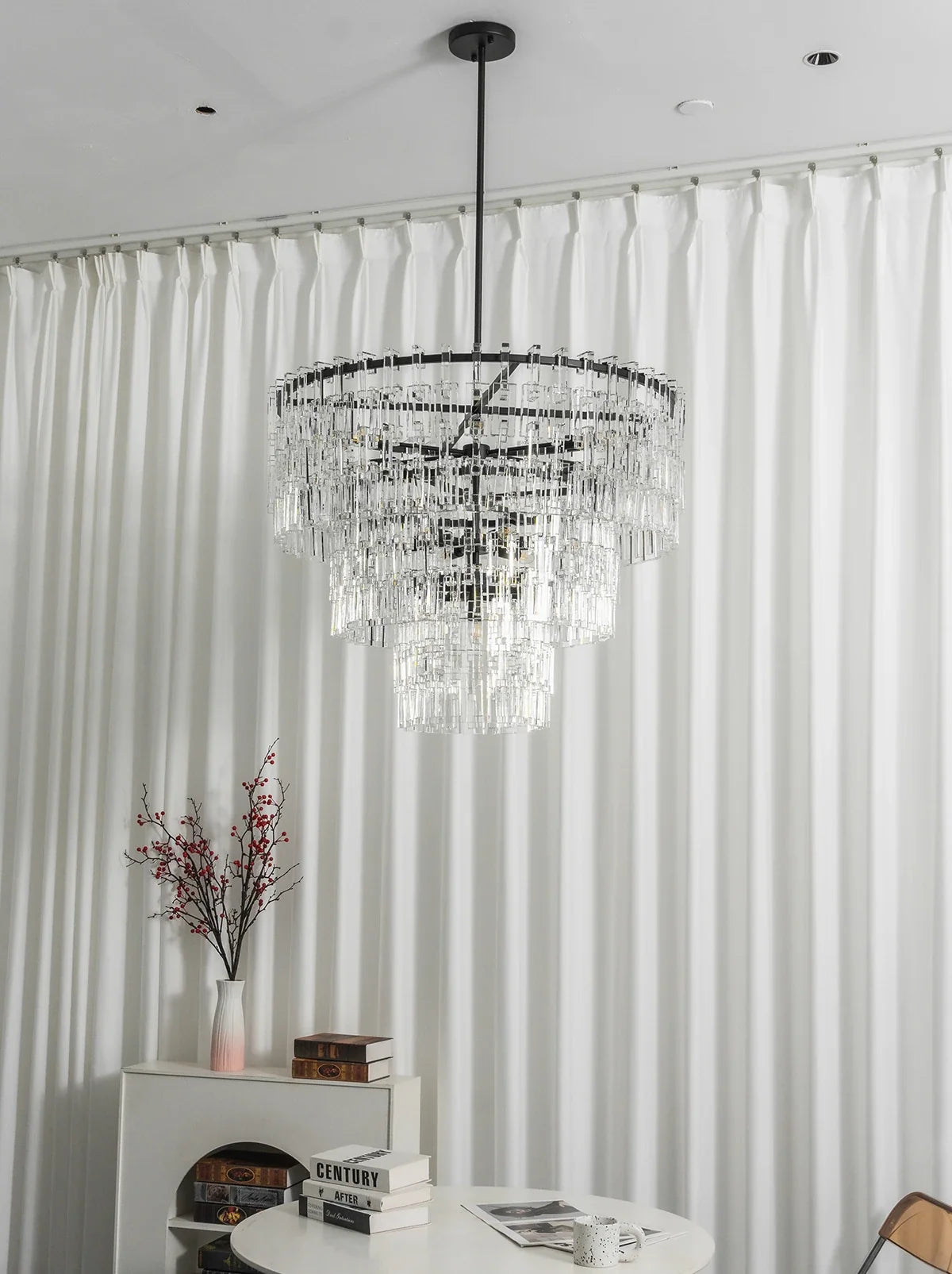 Tiered Clear Crystal Rod Chandelier – Modern Glam Ceiling Light for Dining Room & Living Room
