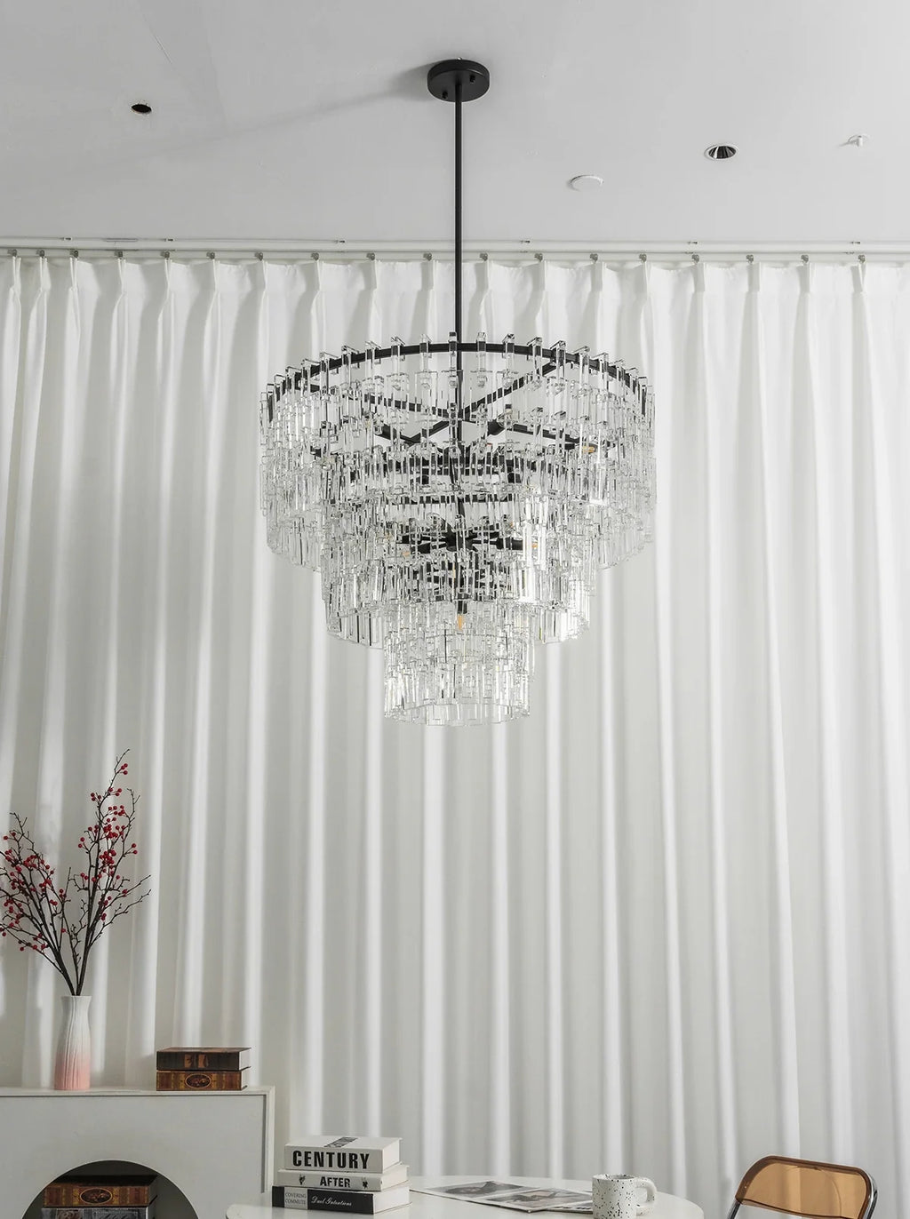 Tiered Clear Crystal Rod Chandelier – Modern Glam Ceiling Light for Dining Room & Living Room