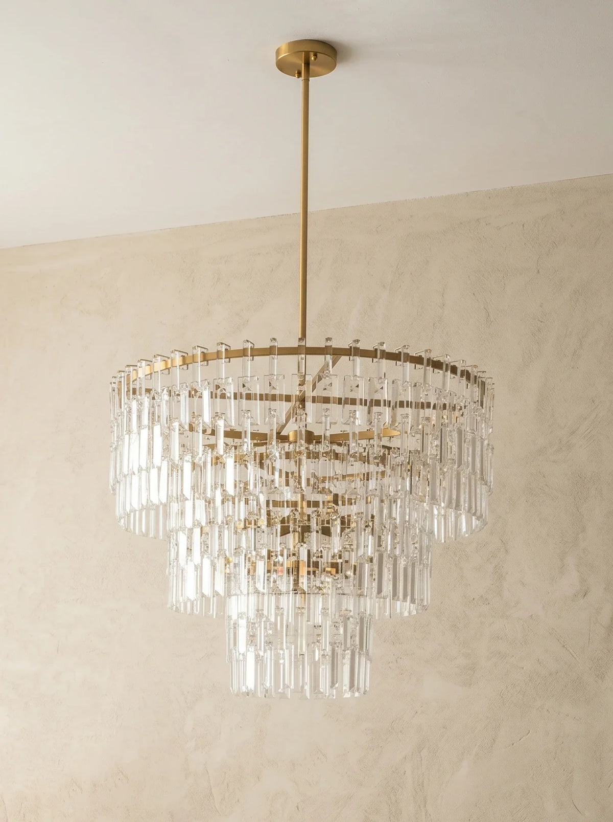 Tiered Clear Crystal Rod Chandelier – Modern Glam Ceiling Light for Dining Room & Living Room