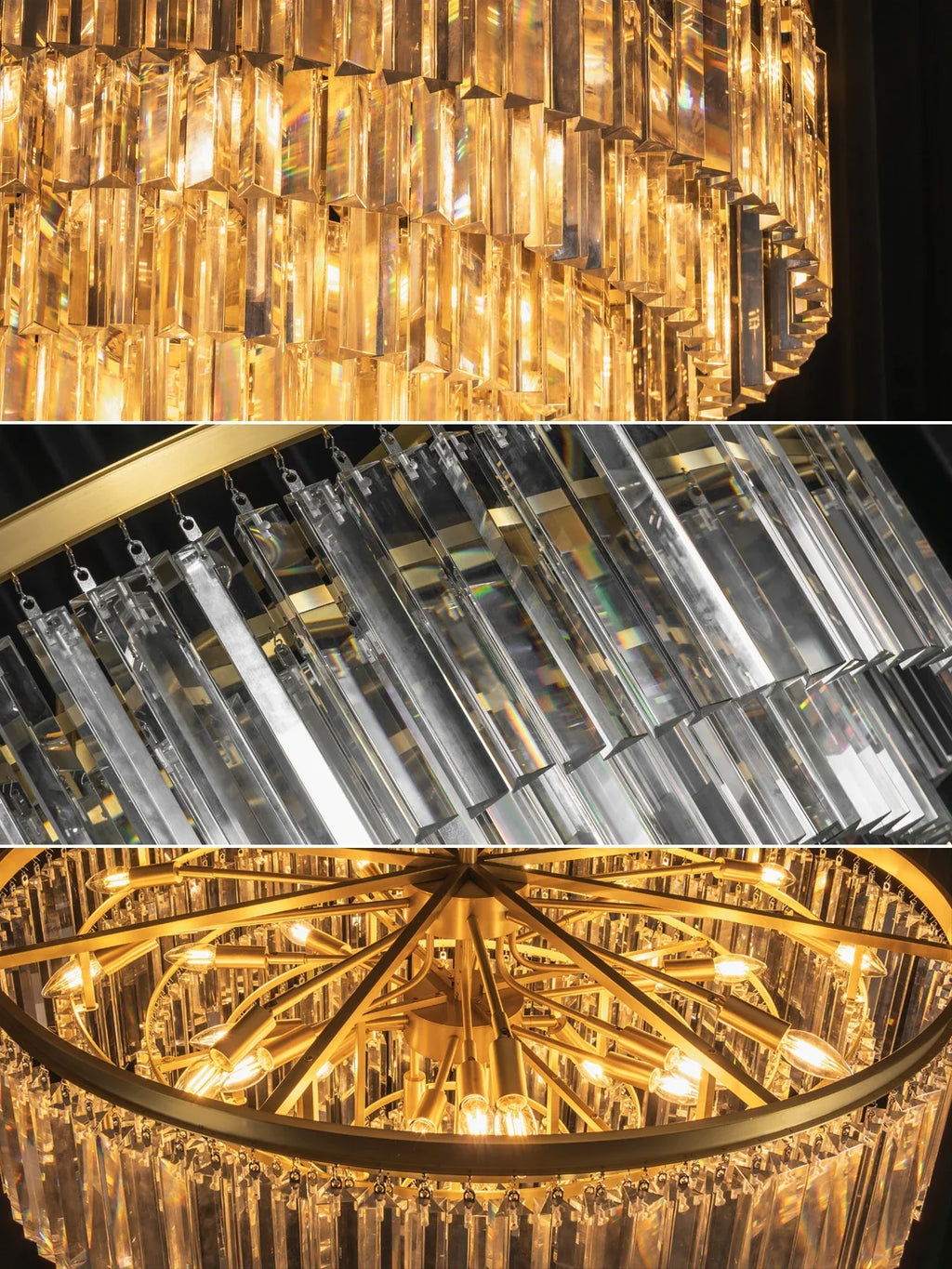 Tiered Crystal Round Brass Chandelier – Classic Glam Ceiling Light for Dining Room & Entryway