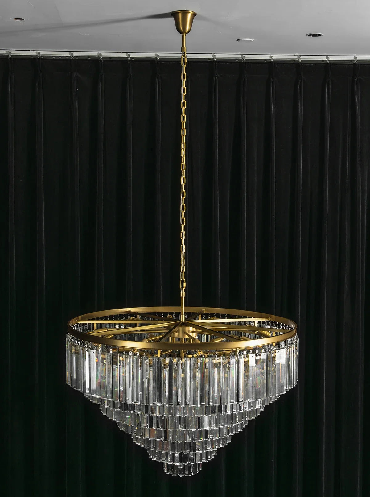 Tiered Crystal Round Brass Chandelier – Classic Glam Ceiling Light for Dining Room & Entryway