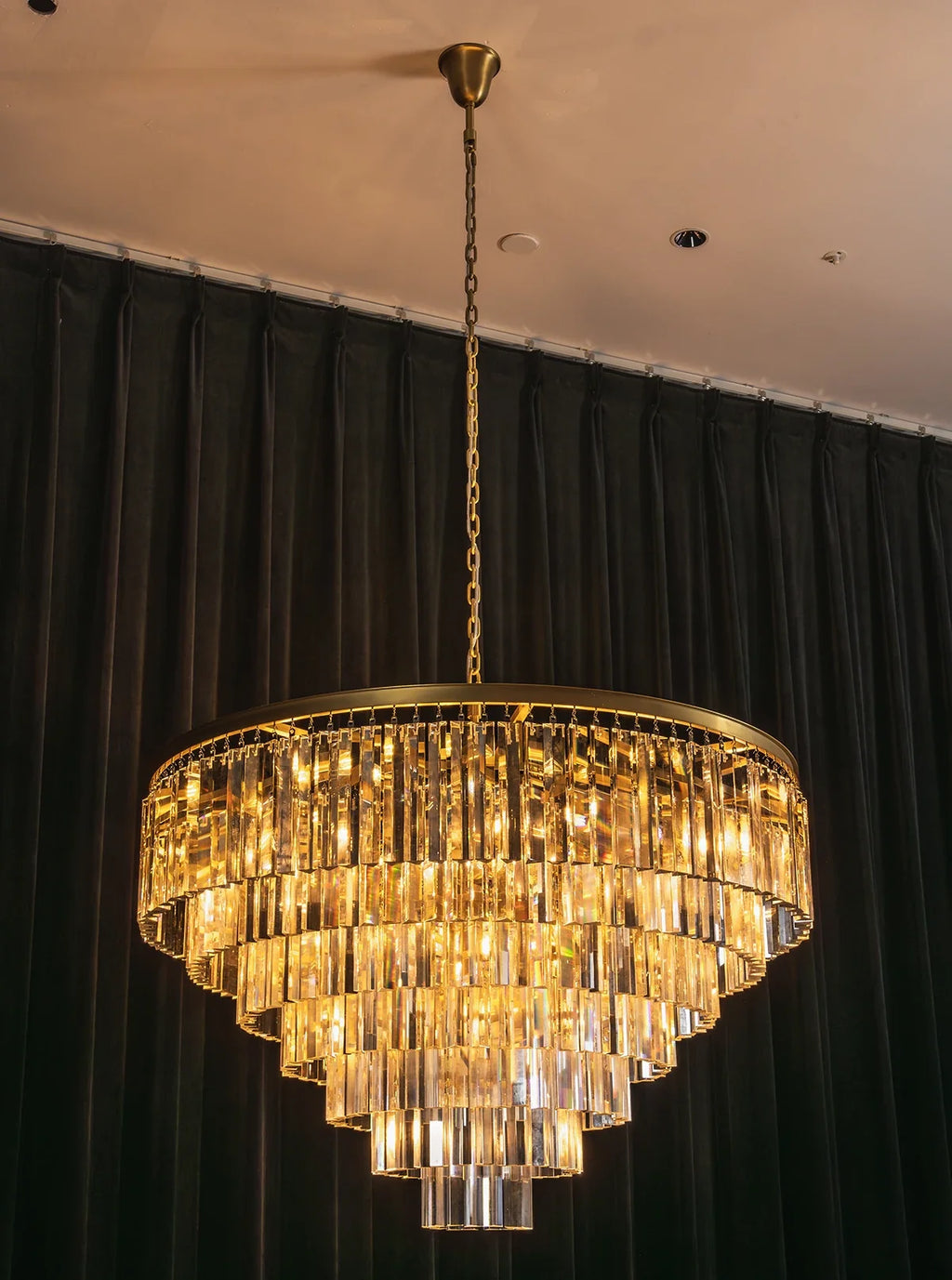 Tiered Crystal Round Brass Chandelier – Classic Glam Ceiling Light for Dining Room & Entryway