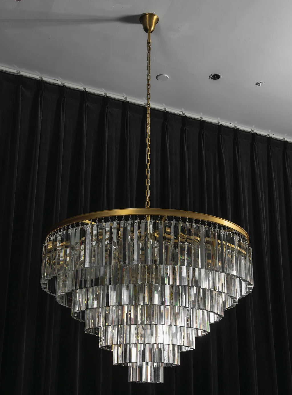 Tiered Crystal Round Brass Chandelier – Classic Glam Ceiling Light for Dining Room & Entryway