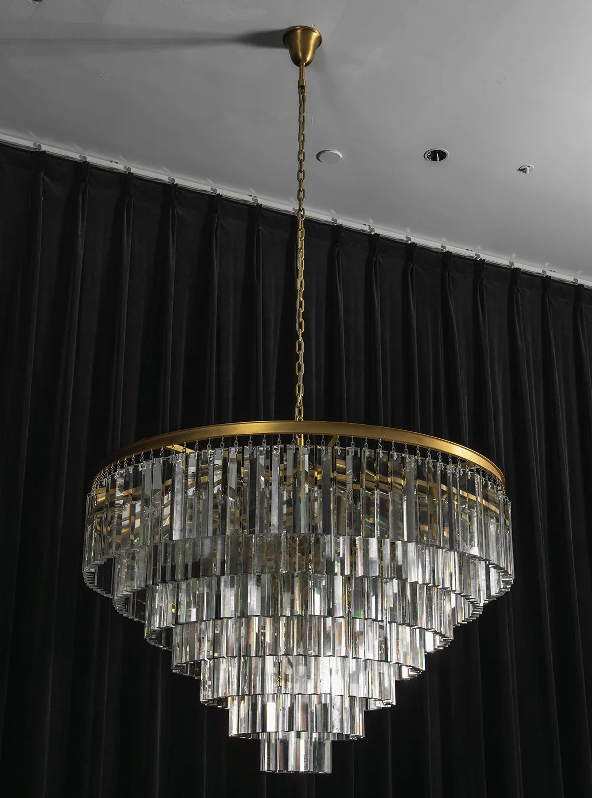 Tiered Crystal Round Brass Chandelier – Classic Glam Ceiling Light for Dining Room & Entryway