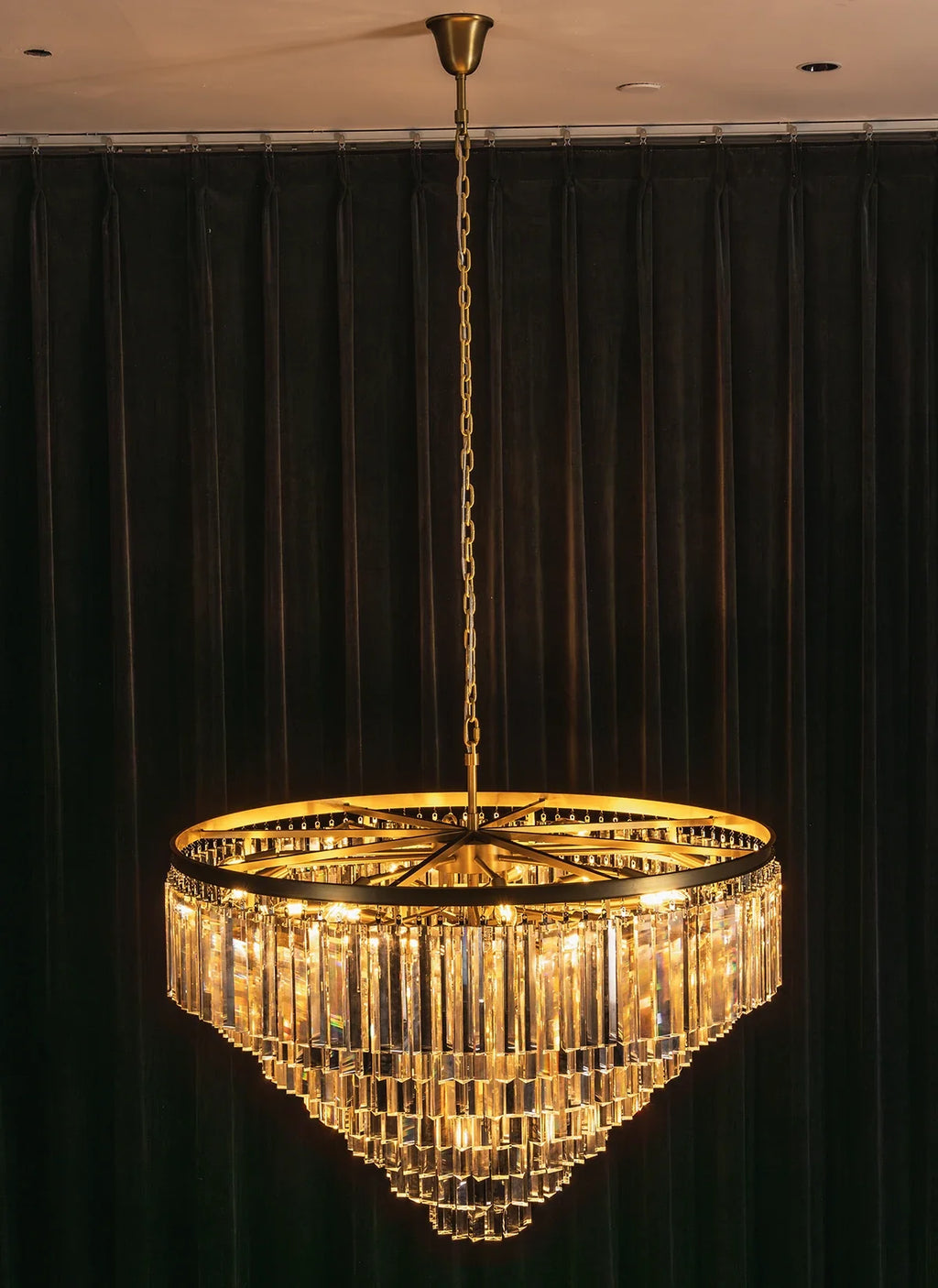Tiered Crystal Round Brass Chandelier – Classic Glam Ceiling Light for Dining Room & Entryway