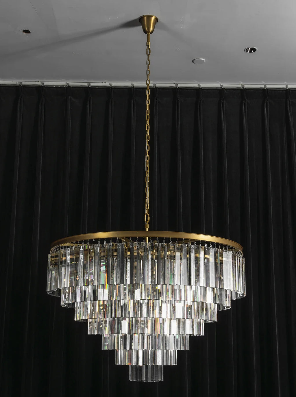 Tiered Crystal Round Brass Chandelier – Classic Glam Ceiling Light for Dining Room & Entryway