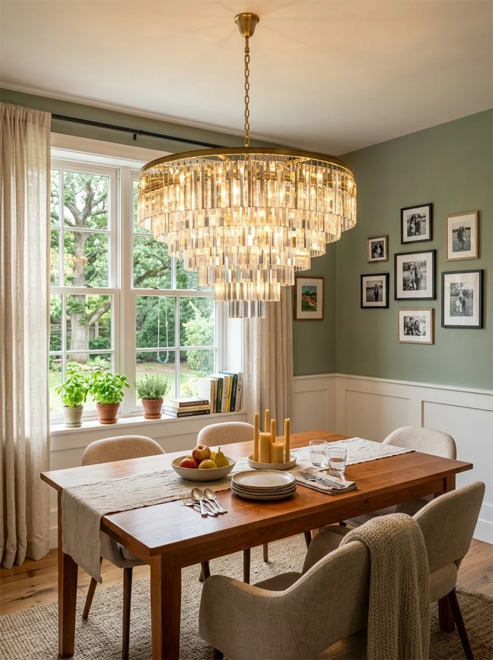 Tiered Crystal Round Brass Chandelier – Classic Glam Ceiling Light for Dining Room & Entryway