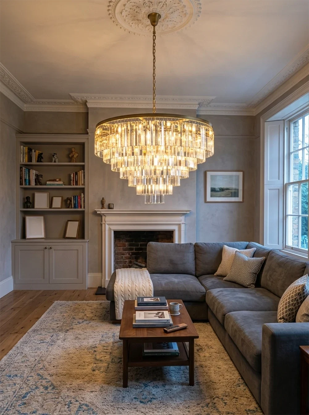 Tiered Crystal Round Brass Chandelier – Classic Glam Ceiling Light for Dining Room & Entryway