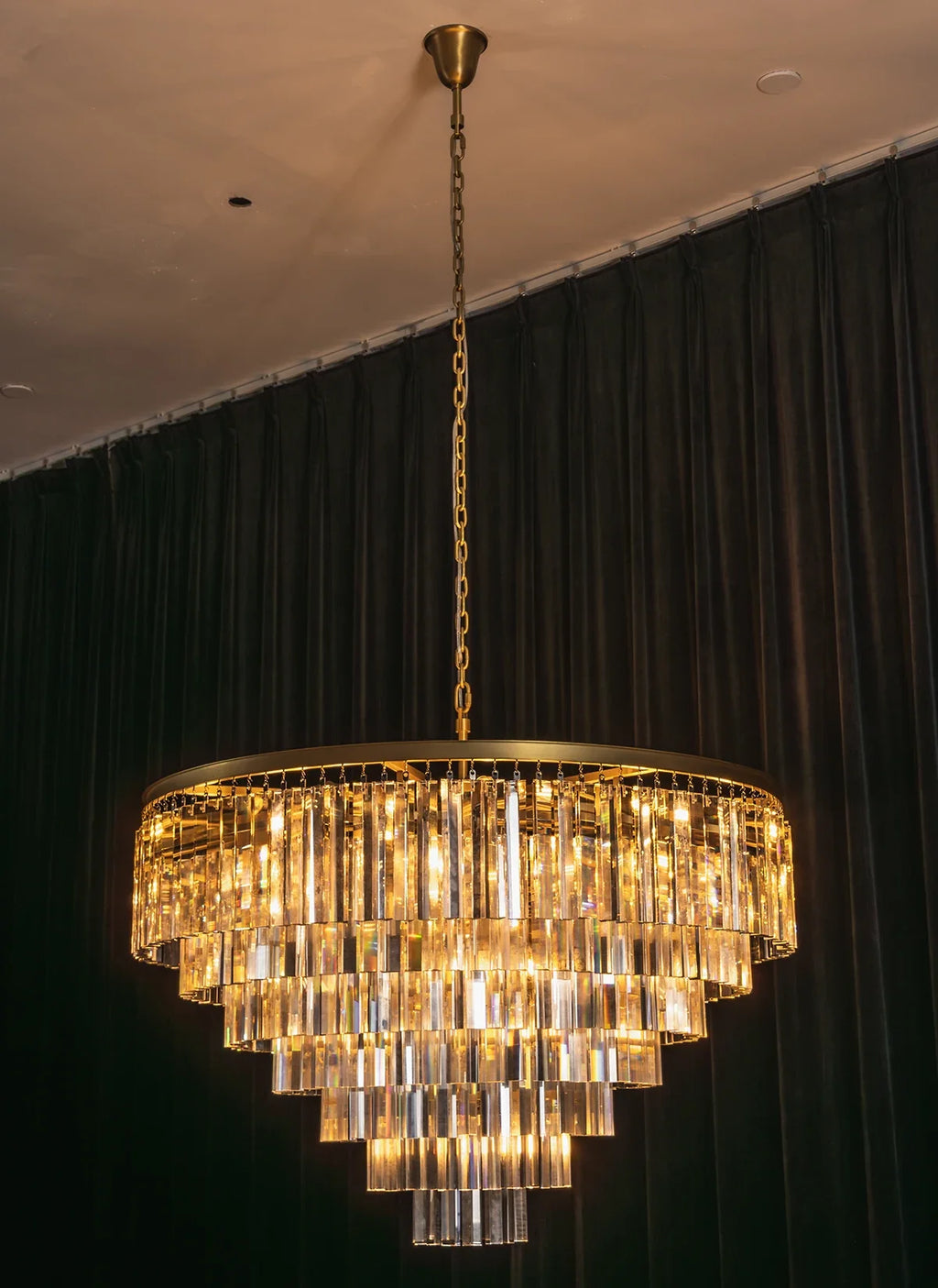 Tiered Crystal Round Brass Chandelier – Classic Glam Ceiling Light for Dining Room & Entryway