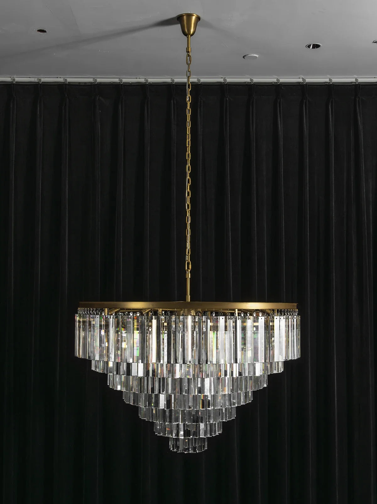 Tiered Crystal Round Brass Chandelier – Classic Glam Ceiling Light for Dining Room & Entryway