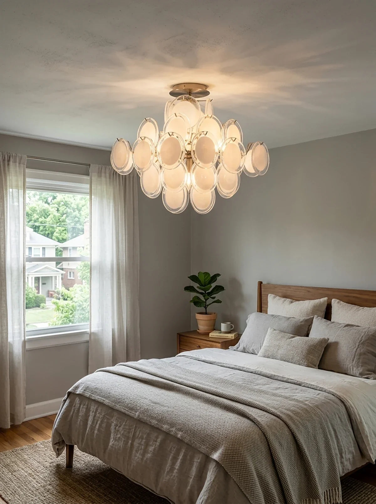 Glass Disc Ceiling Light – Transparent White Modern Flush Mount for Living Room & Bedroom