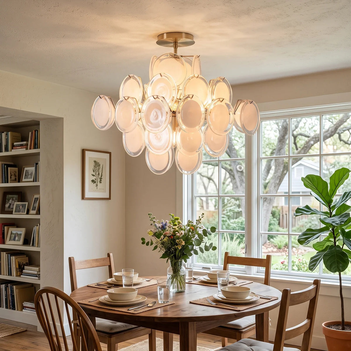 Glass Disc Ceiling Light – Transparent White Modern Flush Mount for Living Room & Bedroom